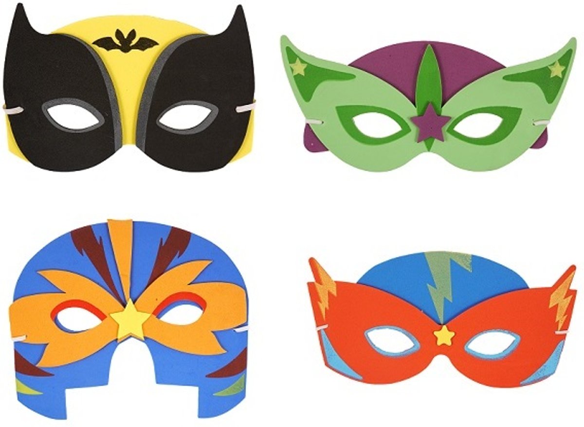 24 STUKS | Mix Superhelden Maskers van Foam | Traktatie / Uitdeelcadeautjes | Mix Kleuren Superhelden Feest Maskers | Jongens  (24 stuks)